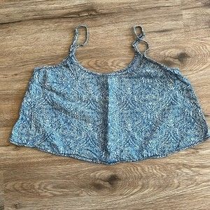 Refuge Cropped Floral Blue Spaghetti Strap Blouse